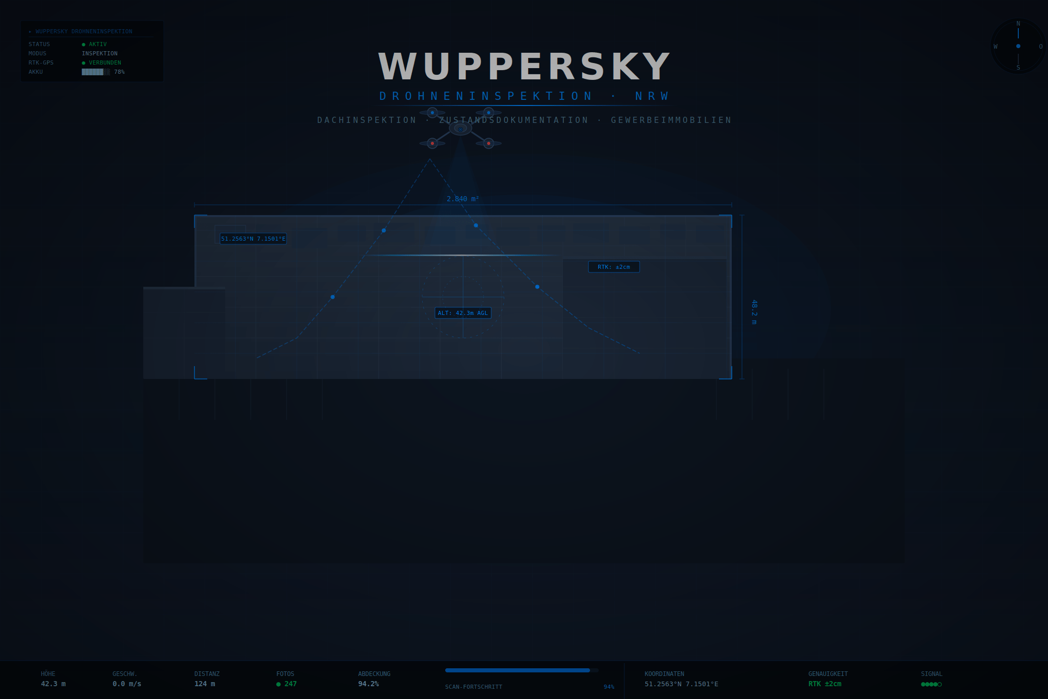 Dachinspektion Wuppertal per Drohne – Gewerbeimmobilie mit Flachdach